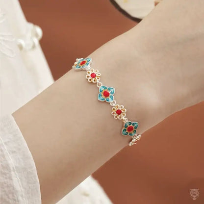 Dunhuang Academy Baoxiang Flower Enamel Adjustable Chain Bracelet