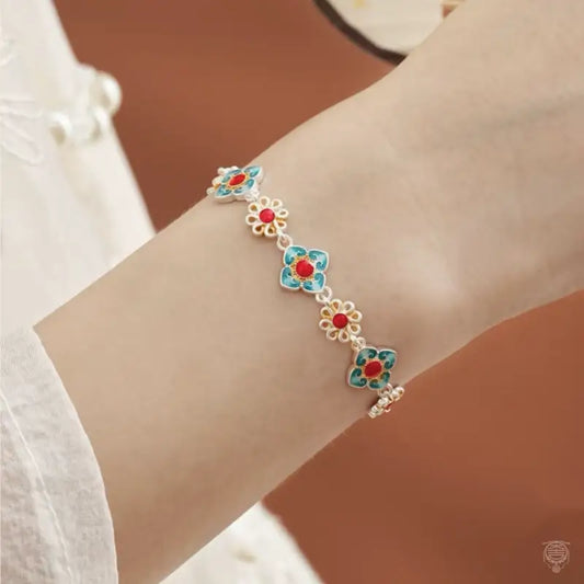 Dunhuang Academy Baoxiang Flower Enamel Adjustable Chain Bracelet