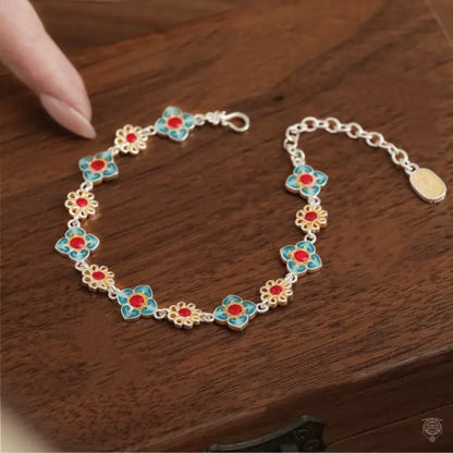 Dunhuang Academy Baoxiang Flower Enamel Adjustable Chain Bracelet