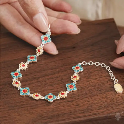 Dunhuang Academy Baoxiang Flower Enamel Adjustable Chain Bracelet