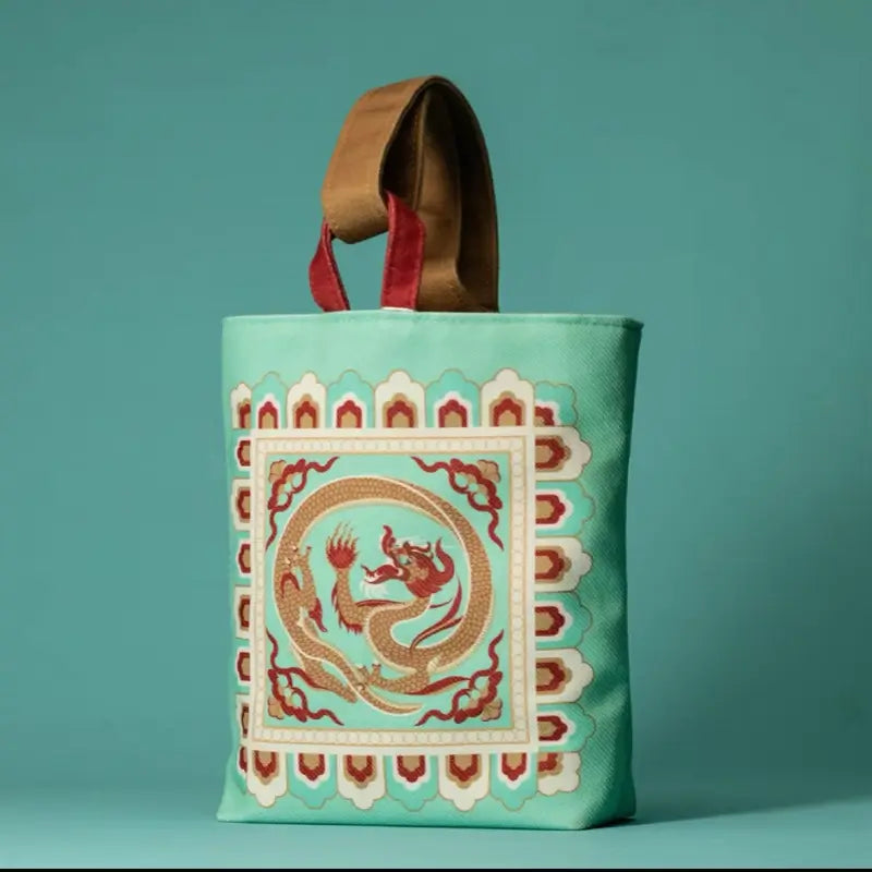 Dunhuang Dragon Caisson Velvet Handbag | Retro Chinese Style Portable Bag
