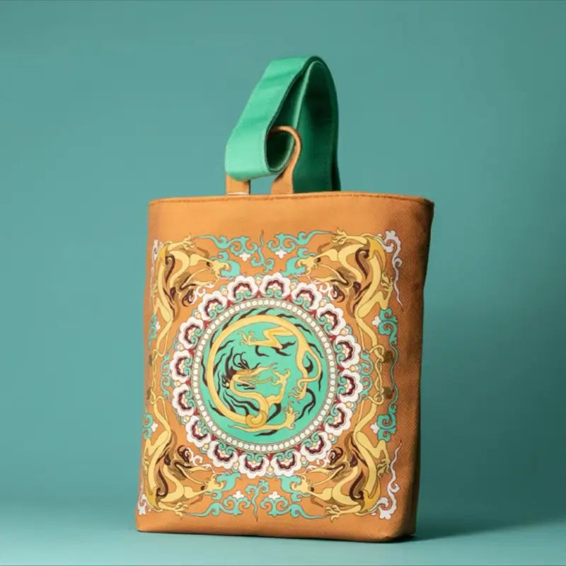 Dunhuang Dragon Caisson Velvet Handbag | Retro Chinese Style Portable Bag