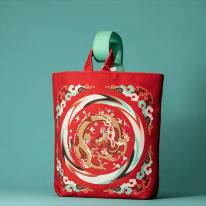 Dunhuang Dragon Caisson Velvet Handbag | Retro Chinese Style Portable Bag