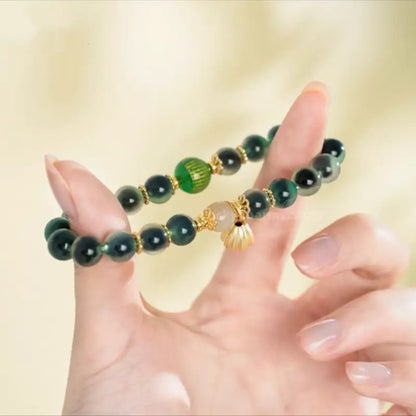 Dunhuang Good Fortune Linked Green Honey Agate Bracelet | Natural Stone Oriental Jewelry-LuckyCharms.Shop