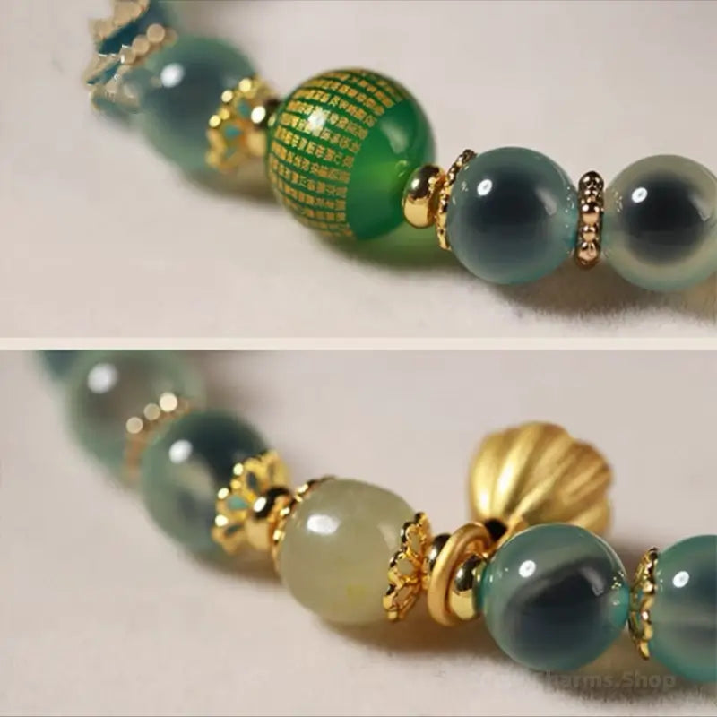 Dunhuang Good Fortune Linked Green Honey Agate Bracelet | Natural Stone Oriental Jewelry-LuckyCharms.Shop