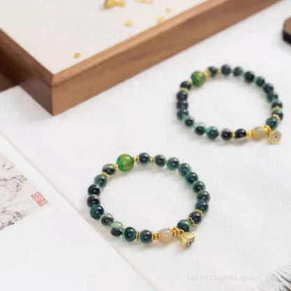 Dunhuang Good Fortune Linked Green Honey Agate Bracelet | Natural Stone Oriental Jewelry-LuckyCharms.Shop