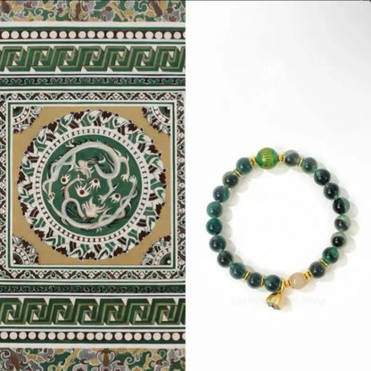 Dunhuang Good Fortune Linked Green Honey Agate Bracelet | Natural Stone Oriental Jewelry-LuckyCharms.Shop