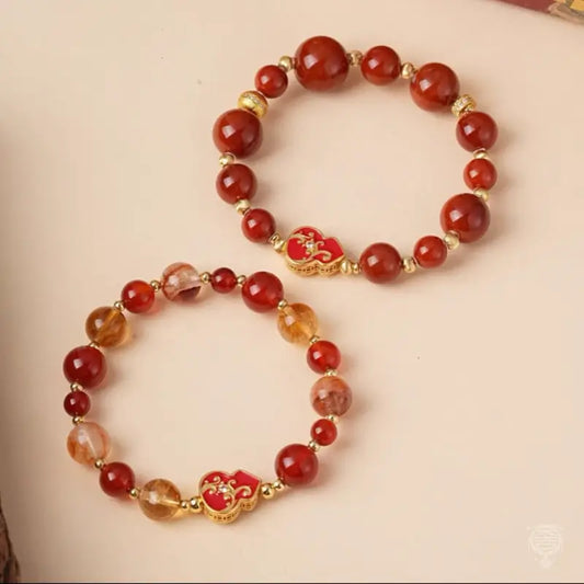Scroll Grass Pattern Fu Lu Red Agate Crystal Bracelet | Dunhuang Academy Creation