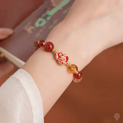 Scroll Grass Pattern Fu Lu Red Agate Crystal Bracelet | Dunhuang Academy Creation