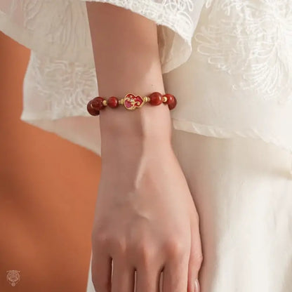 Scroll Grass Pattern Fu Lu Red Agate Crystal Bracelet | Dunhuang Academy Creation