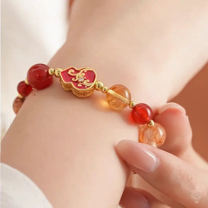 Scroll Grass Pattern Fu Lu Red Agate Crystal Bracelet | Dunhuang Academy Creation