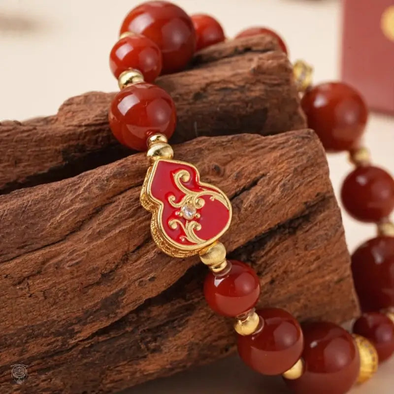 Scroll Grass Pattern Fu Lu Red Agate Crystal Bracelet | Dunhuang Academy Creation