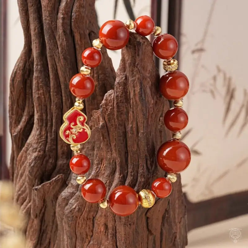 Scroll Grass Pattern Fu Lu Red Agate Crystal Bracelet | Dunhuang Academy Creation
