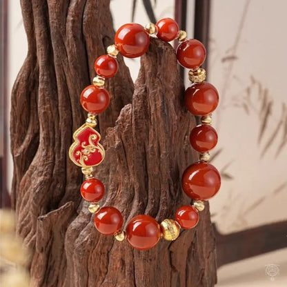 Scroll Grass Pattern Fu Lu Red Agate Crystal Bracelet | Dunhuang Academy Creation