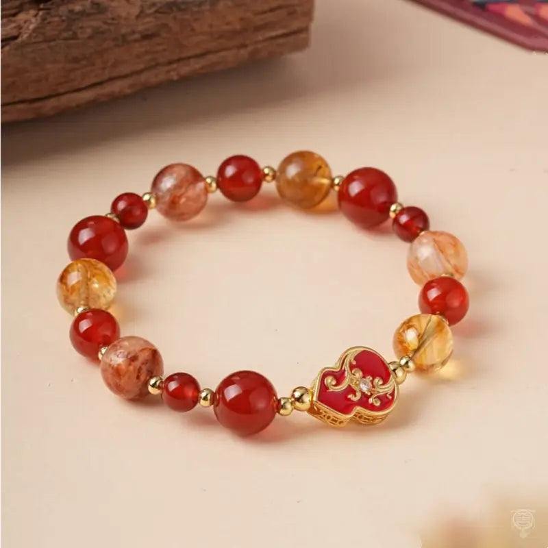 Scroll Grass Pattern Fu Lu Red Agate Crystal Bracelet | Dunhuang Academy Creation