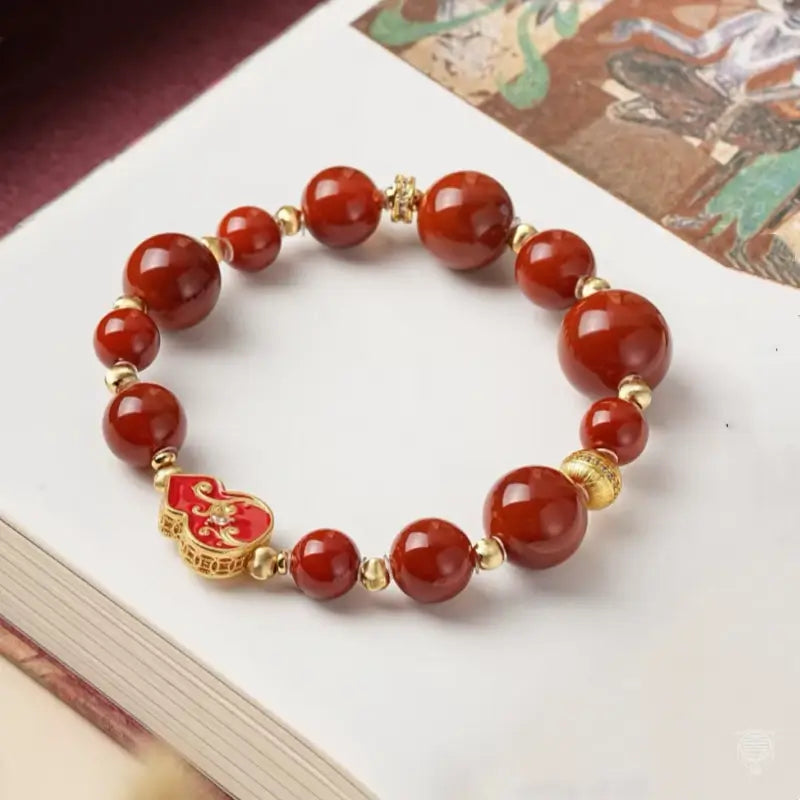 Scroll Grass Pattern Fu Lu Red Agate Crystal Bracelet | Dunhuang Academy Creation