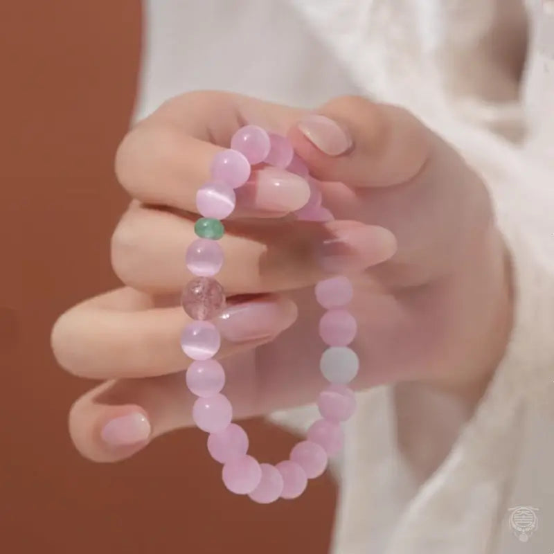 Pink Cat's Eye Strawberry Crystal Bracelet | Dunhuang Academy Creation