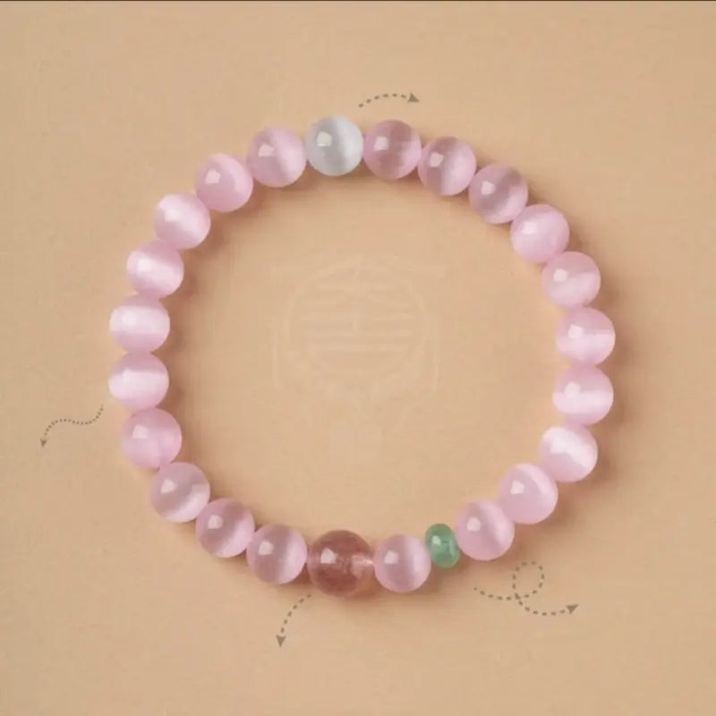 Pink Cat's Eye Strawberry Crystal Bracelet | Dunhuang Academy Creation