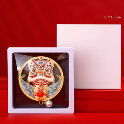 Aimant de réfrigérateur en relief représentant la danse du lion du musée du Guangdong | Alliage de zinc | Cadeau porte-bonheur chinois