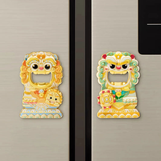 Prince Kung Mansion "Double Joy Lions" Bottle Opener Fridge Magnet Set
