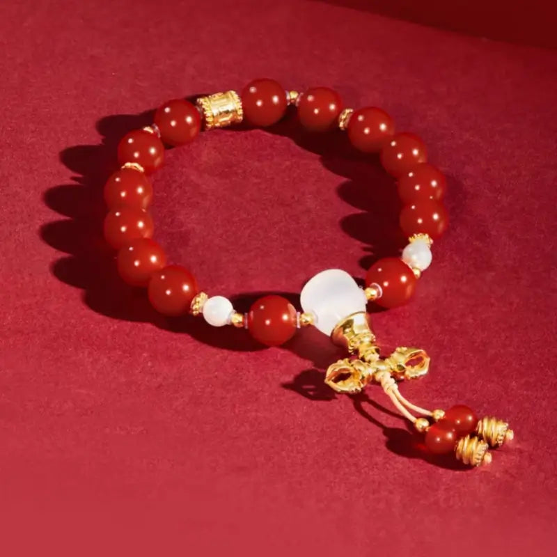 Prinz-Kung-Anwesen Set aus Rotachat- und Obsidian-Vajra-Paararmbändern