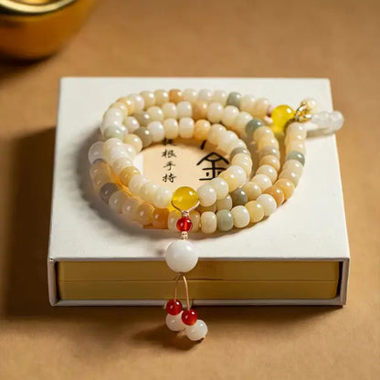 National Library "Abundant Jade & Gold" Bodhi Root Multi-Wrap Gemstone Bracelet