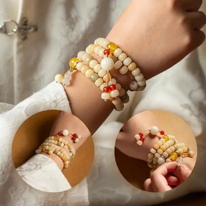 National Library "Abundant Jade & Gold" Bodhi Root Multi-Wrap Gemstone Bracelet