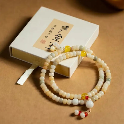 National Library "Abundant Jade & Gold" Bodhi Root Multi-Wrap Gemstone Bracelet