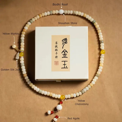 National Library "Abundant Jade & Gold" Bodhi Root Multi-Wrap Gemstone Bracelet