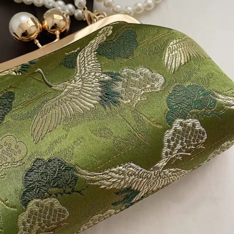 Chinese Style Pearl Chain Crane Bag | Crossbody & Clutch, New Chinese Elegance
