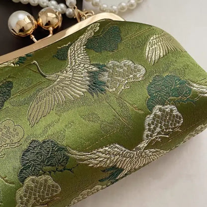 Chinese Style Pearl Chain Crane Bag | Crossbody & Clutch, New Chinese Elegance