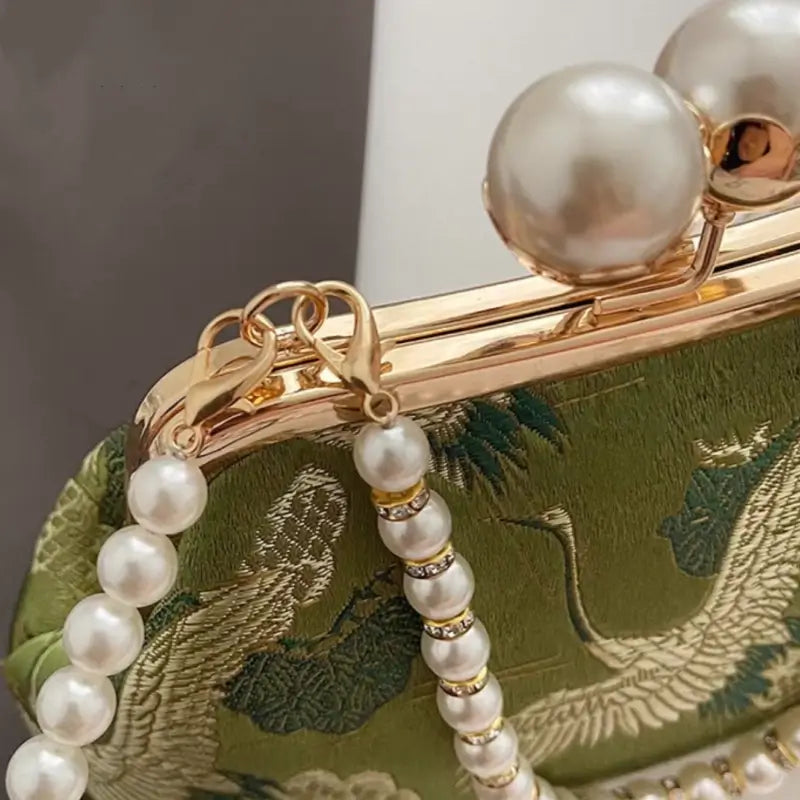 Chinese Style Pearl Chain Crane Bag | Crossbody & Clutch, New Chinese Elegance