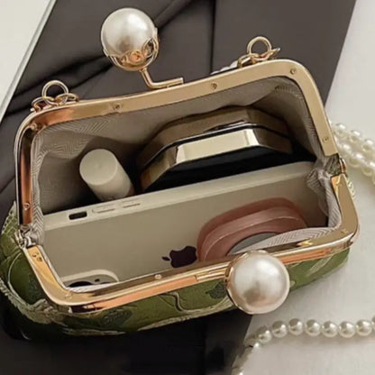 Chinese Style Pearl Chain Crane Bag | Crossbody & Clutch, New Chinese Elegance