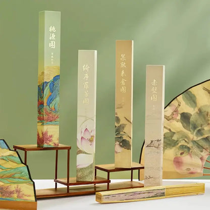 Palace Double-Sided Silk Folding Fan with Polished Bamboo Ribs