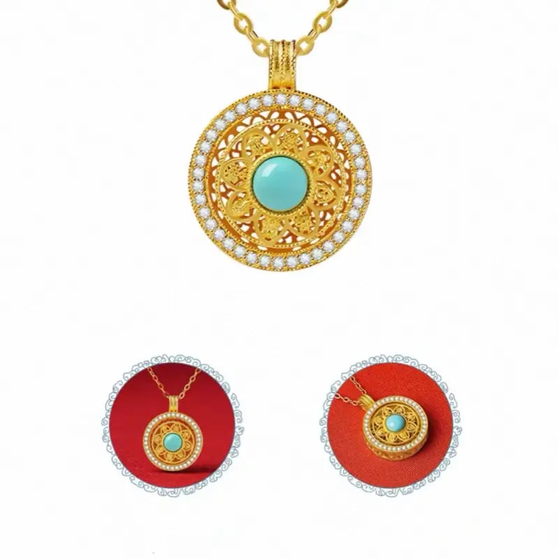 Pendentif-collier en argent pur vermeil Boussole des huit trésors du Musée du Palais
