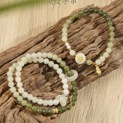 Palace Celadon Nephrite Jade Bracelet with Gourd & Butterfly Charms
