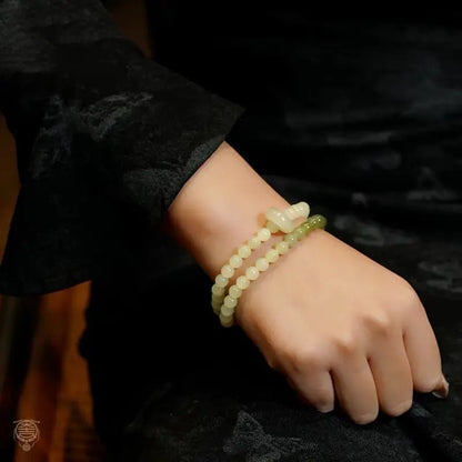 Palace Celadon Nephrite Jade Bracelet with Gourd & Butterfly Charms
