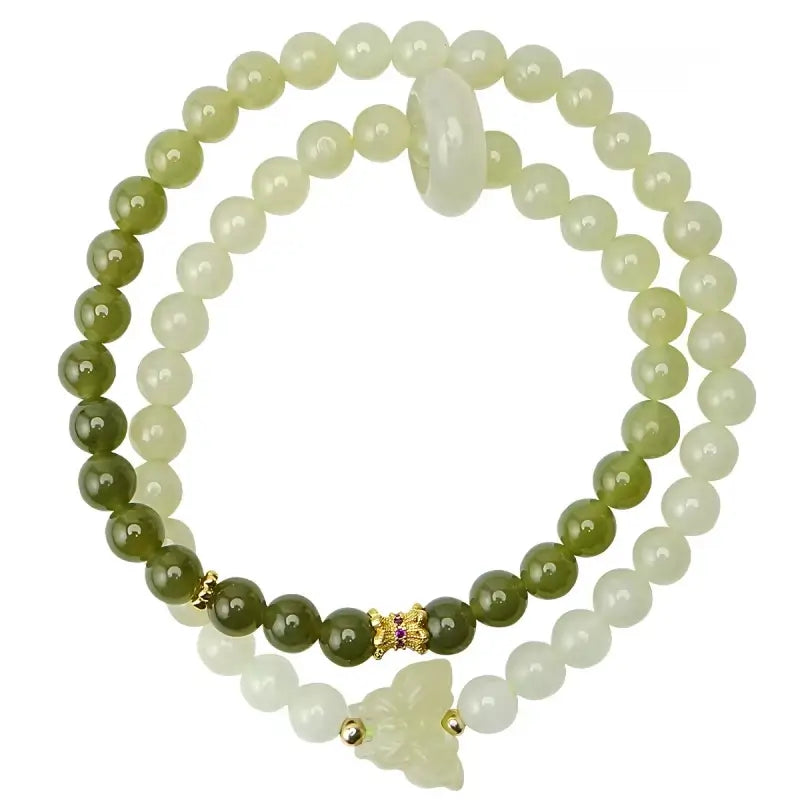 Palace Celadon Nephrite Jade Bracelet with Gourd & Butterfly Charms