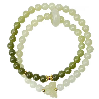Palace Celadon Nephrite Jade Bracelet with Gourd & Butterfly Charms