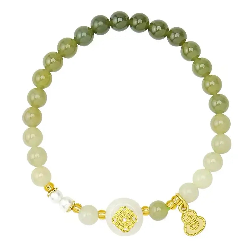 Palace Celadon Nephrite Jade Bracelet with Gourd & Butterfly Charms