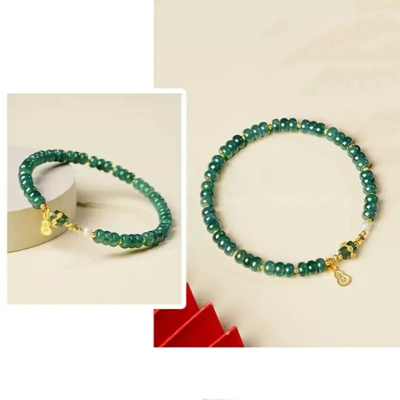 Palace Heritage Charm Bracelet - Jadeite Barrel & Pearl Accent Strand