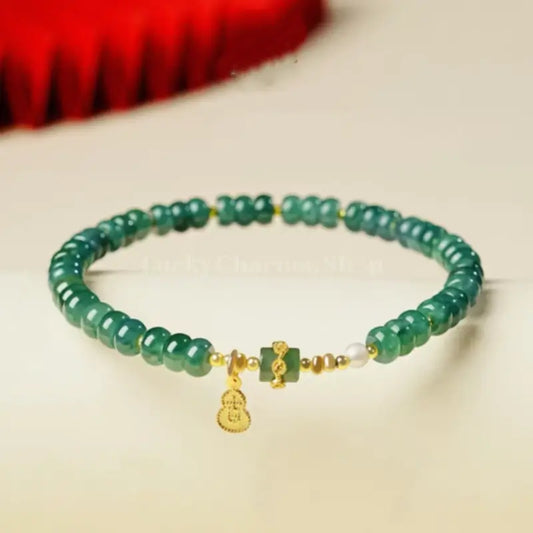 Palace Heritage Charm Bracelet - Jadeite Barrel & Pearl Accent Strand