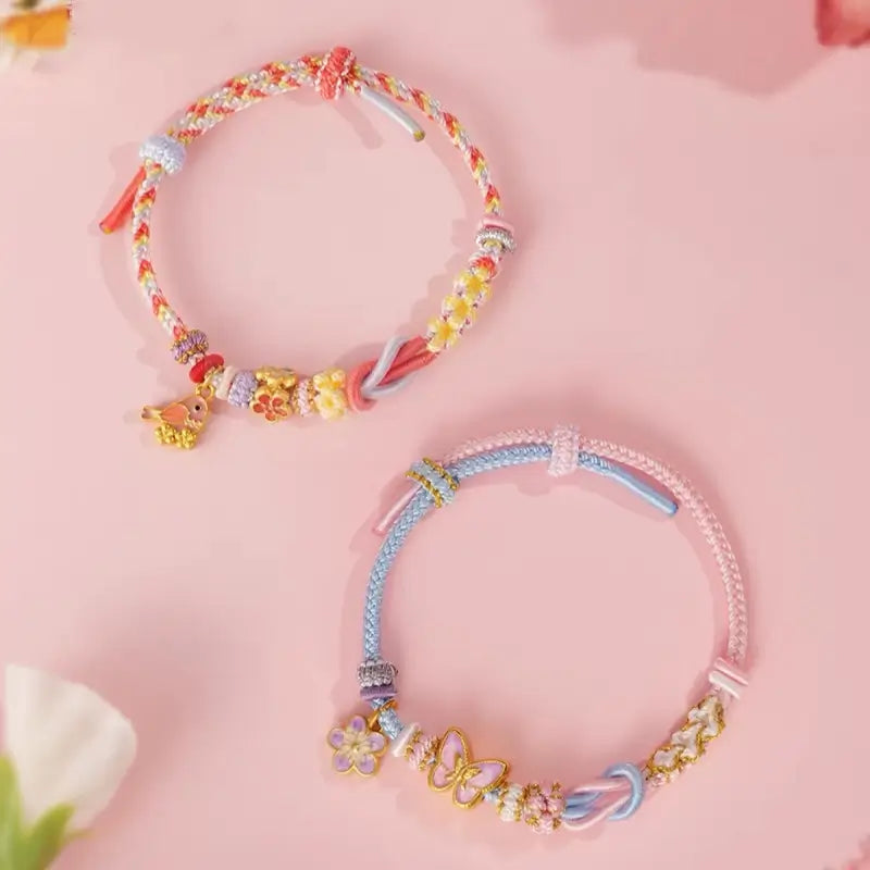 Palace Museum Magpie & Butterfly Enamel Hand-Woven Cord Bracelet