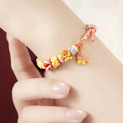 Palace Museum Magpie & Butterfly Enamel Hand-Woven Cord Bracelet