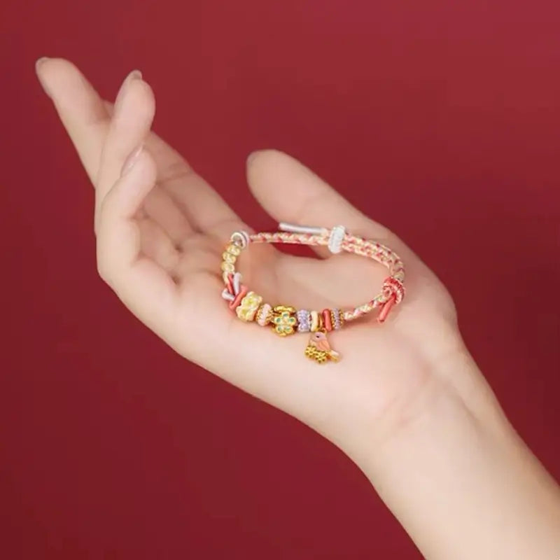Palace Museum Magpie & Butterfly Enamel Hand-Woven Cord Bracelet