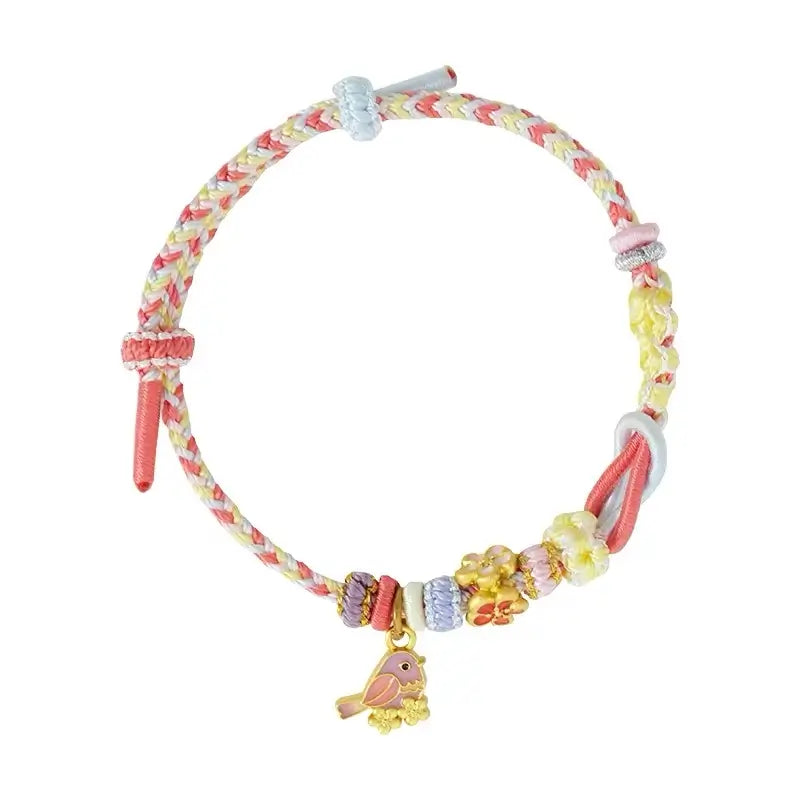 Palace Museum Magpie & Butterfly Enamel Hand-Woven Cord Bracelet