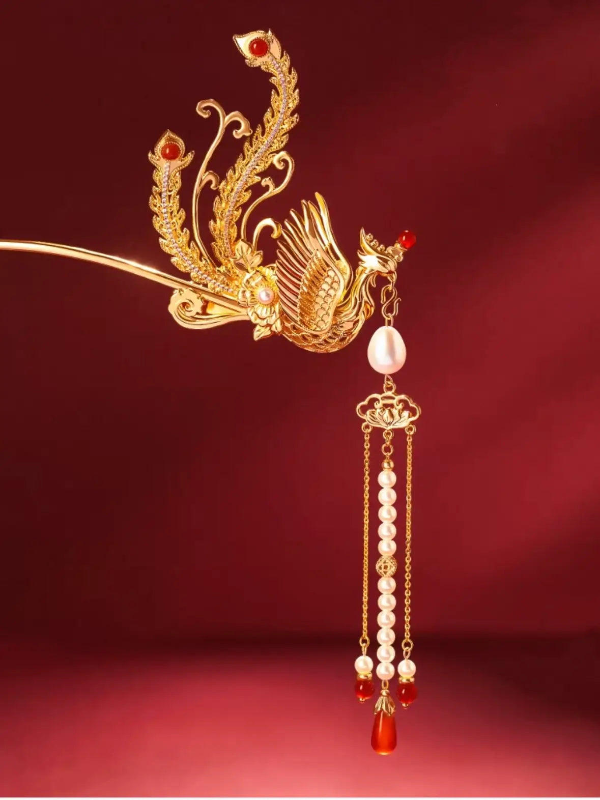 Palace Imperial Phoenix Tassel Hairpin with Freshwater Pearls