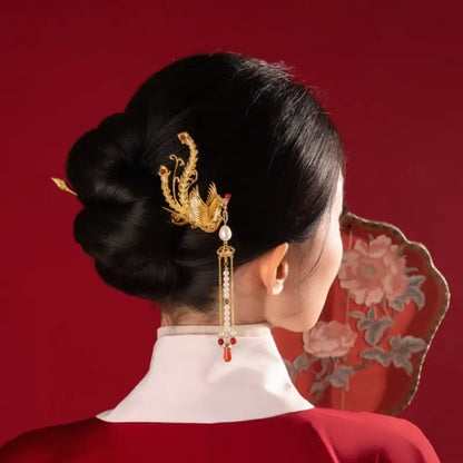 Palace Imperial Phoenix Tassel Hairpin with Freshwater Pearls
