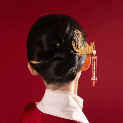 Palace Imperial Phoenix Tassel Hairpin with Freshwater Pearls