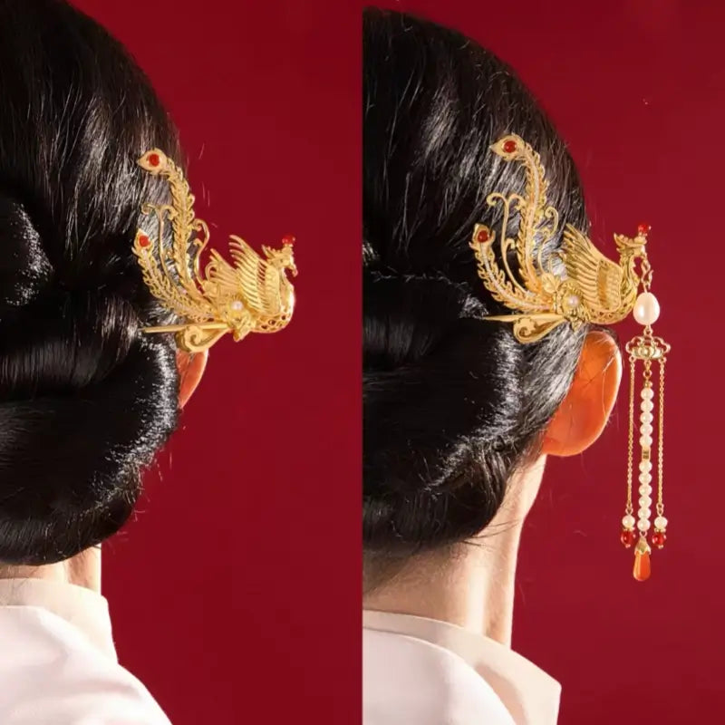 Palace Imperial Phoenix Tassel Hairpin with Freshwater Pearls